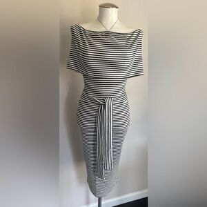 Chic Black and White Striped Midi Dress